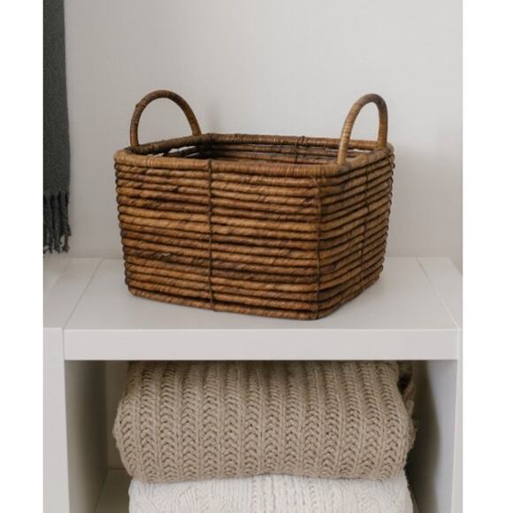 Rustic Woven Wicker Basket 8x8x5.5” with Handles Storage Decor - Picture 1 of 6